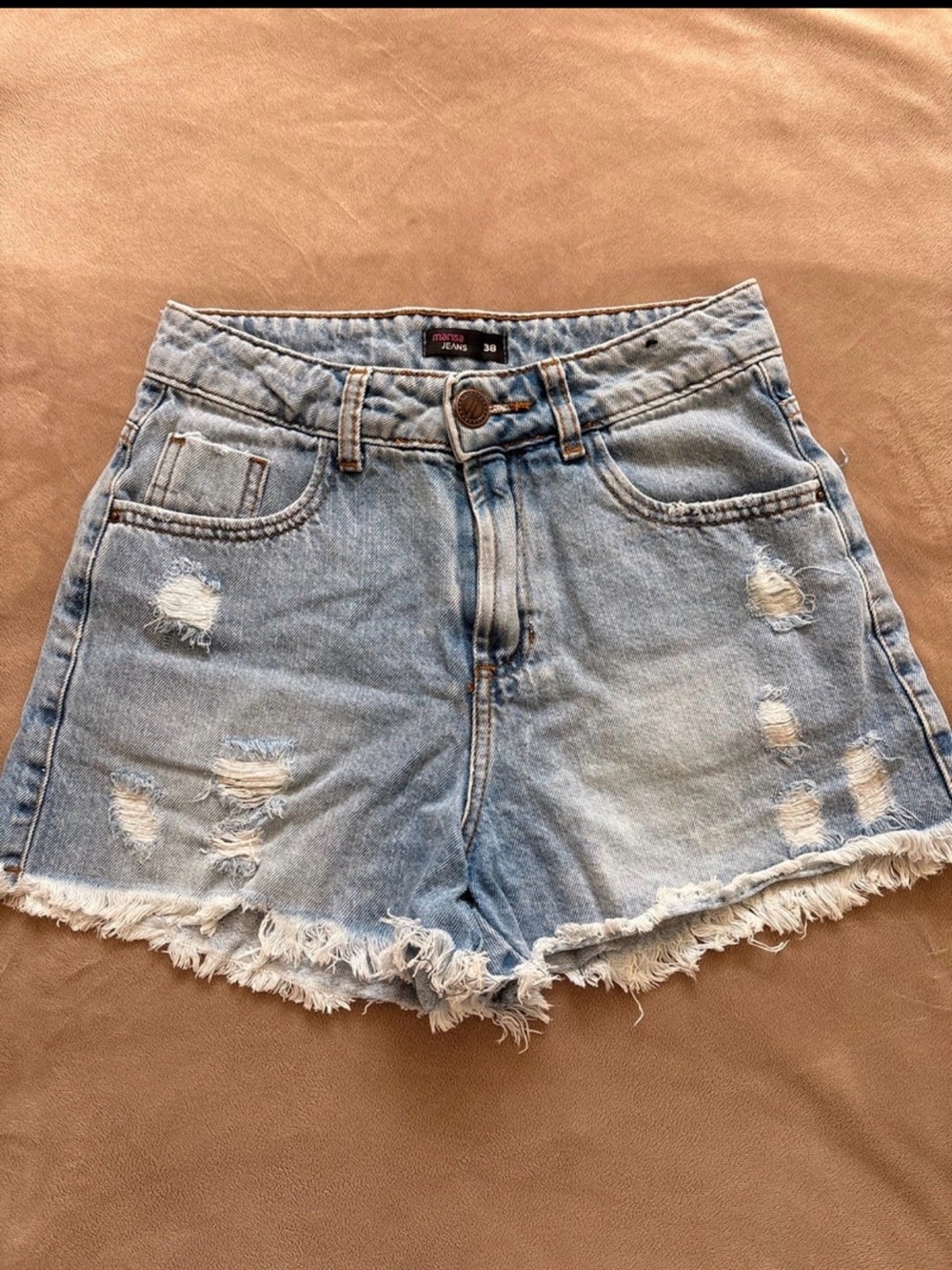 Classic Light Blue Distressed Denim Shorts - Women